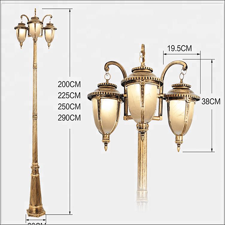 Антична 2-3м антика три лампи пост-садова лампа, антика європейська декоративна дорожня лампа